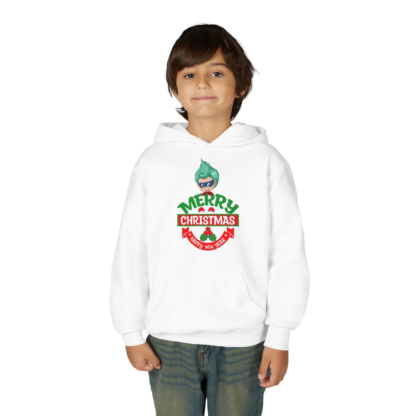 Youth Heavy Blend Hooded Sweatshirt - Merry chridtmas from super kiddo