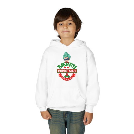 Youth Heavy Blend Hooded Sweatshirt - Merry chridtmas from super kiddo