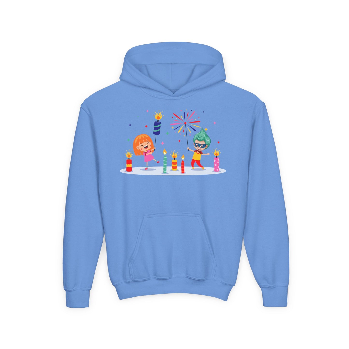 Youth Heavy Blend Hooded Sweatshirt - Super kiddo lighting fireworks