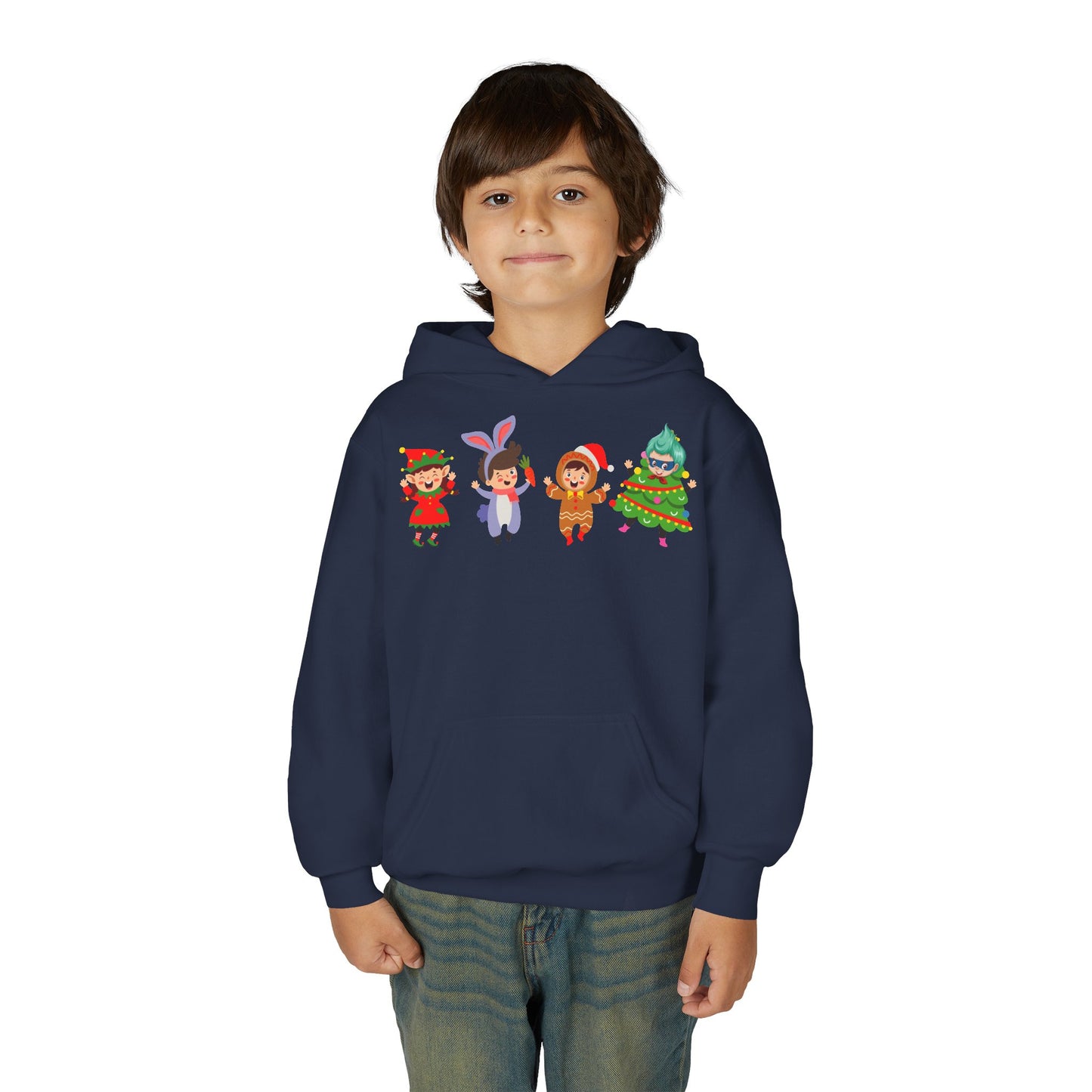 Youth Heavy Blend Hooded Sweatshirt - Super kiddo in christmas tree attire