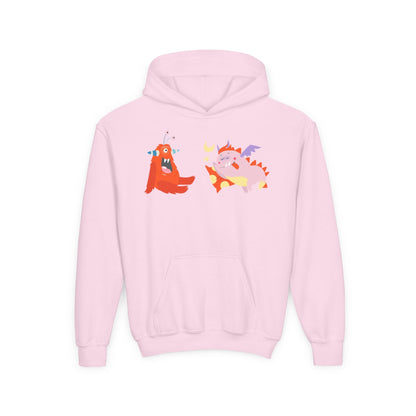 Youth Heavy Blend Hooded Sweatshirt -  Orange monsters Printify