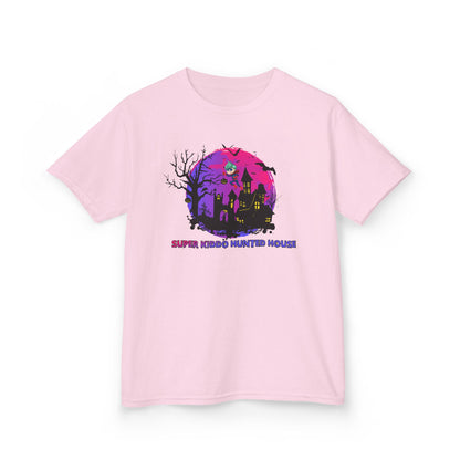 Kids Heavy Cotton™ Tee - Super kiddo flying on hunted house - [[{"value":"Wonderwear Kid"}]]