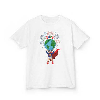 Kids Heavy Cotton™ Tee - Super kiddo holding globe - [[{"value":"Wonderwear Kid"}]]