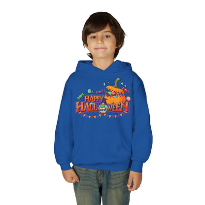 Youth Heavy Blend Hooded Sweatshirt - Happy halloween banner Printify
