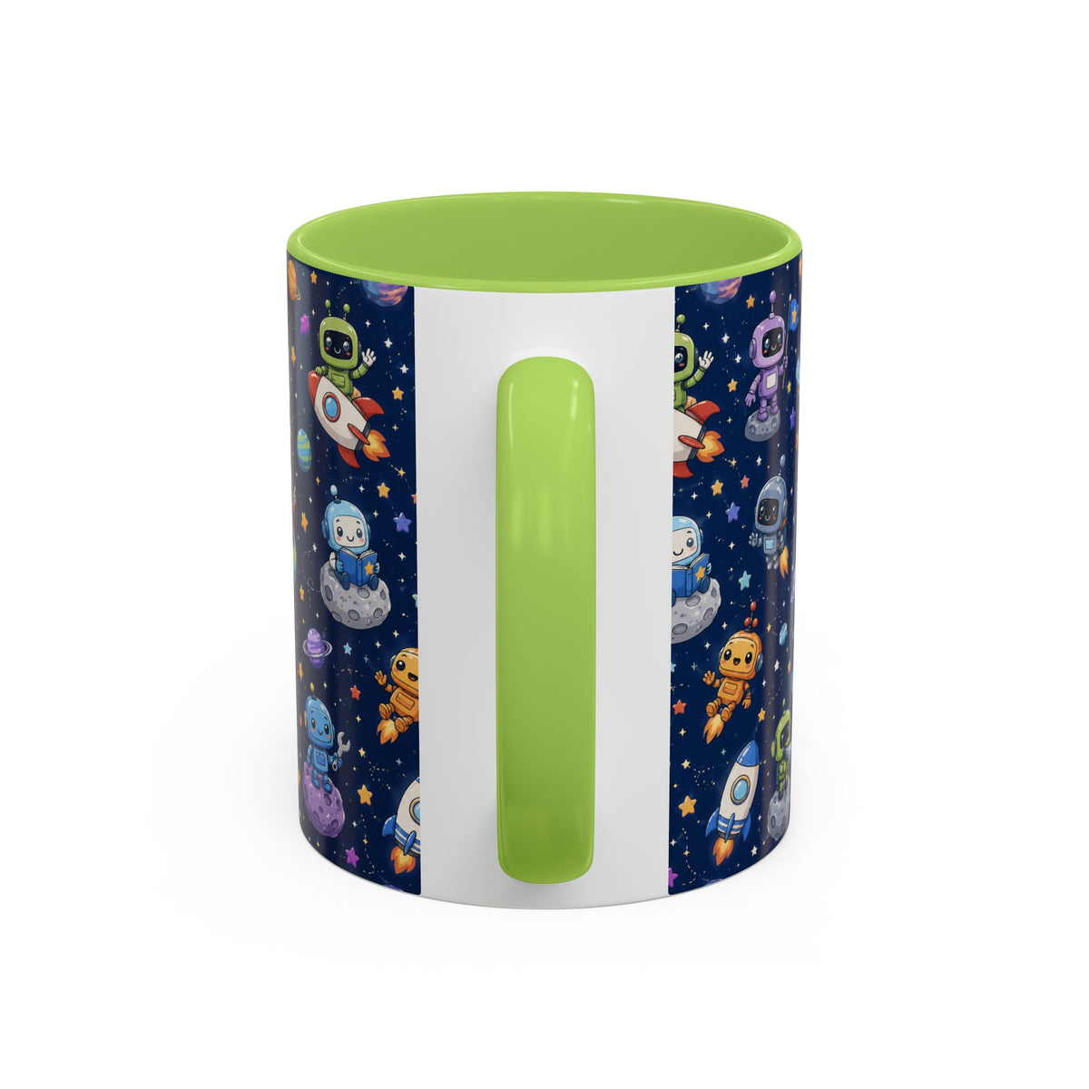 Galactic Robots Accent Coffee Mug — Cute Space Astronaut Pattern (11/15 oz)