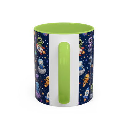 Galactic Robots Accent Coffee Mug — Cute Space Astronaut Pattern (11/15 oz)