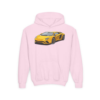 Youth Heavy Blend Hooded Sweatshirt - Yellow super car Printify