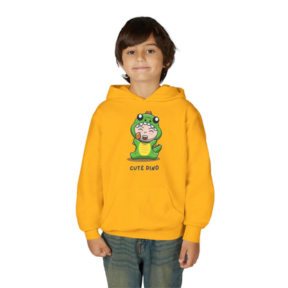 Youth Heavy Blend Hooded Sweatshirt - Green Cute Dino Printify