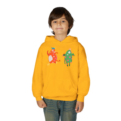Youth Heavy Blend Hooded Sweatshirt - Monsters in action Printify