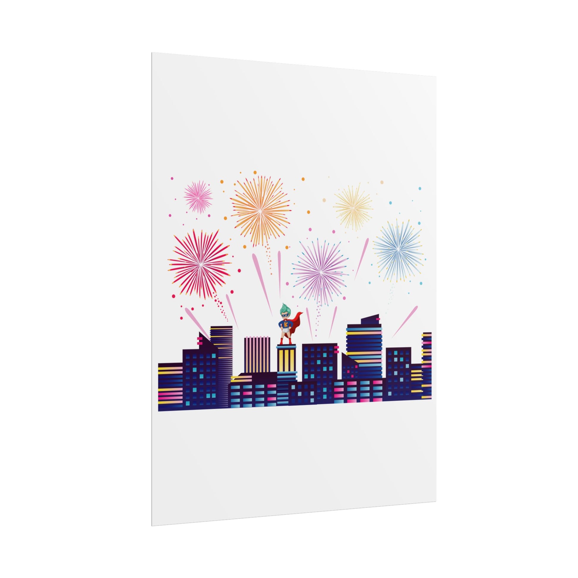Rolled Posters - Super kiddo with fireworks - [[{"value":"Wonderwear Kid"}]]
