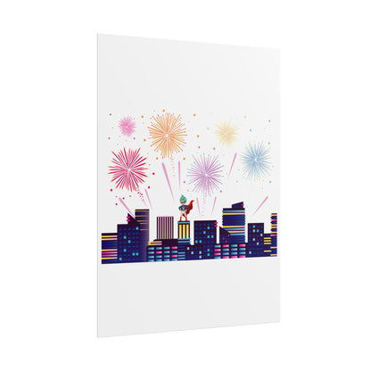 Rolled Posters - Super kiddo with fireworks - [[{"value":"Wonderwear Kid"}]]