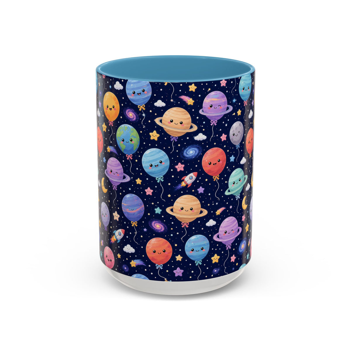 Accent Coffee Mug (11/15 oz) - Kawaii Space Balloon Planet