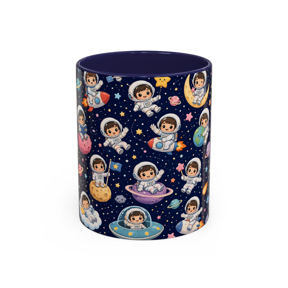 Accent Coffee Mug  (11/15 oz) - Kawaii Astronauts in a Starry Space Adventure