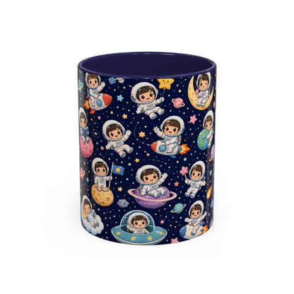 Accent Coffee Mug  (11/15 oz) - Kawaii Astronauts in a Starry Space Adventure