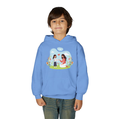 Youth Heavy Blend Hooded Sweatshirt -  Mother and daughter love Printify