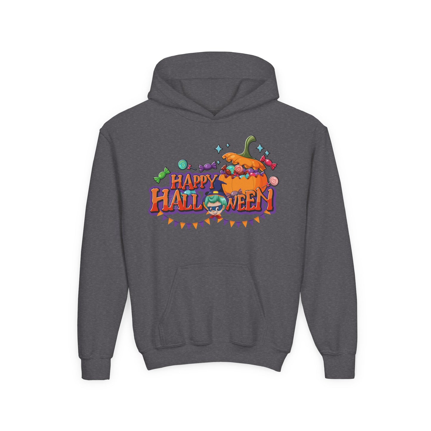 Youth Heavy Blend Hooded Sweatshirt - Happy halloween banner