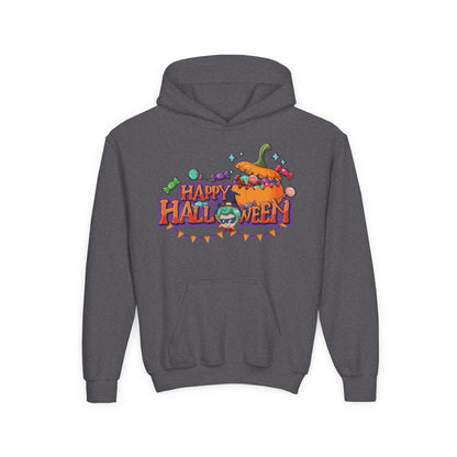 Youth Heavy Blend Hooded Sweatshirt - Happy halloween banner Printify