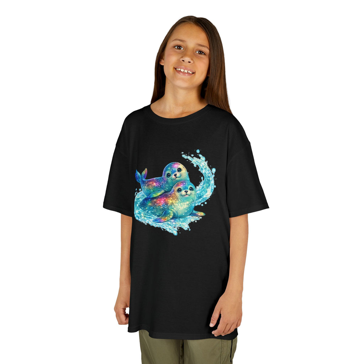 Kids Heavy Cotton™ Tee - Iridescent seals in sparkling splash
