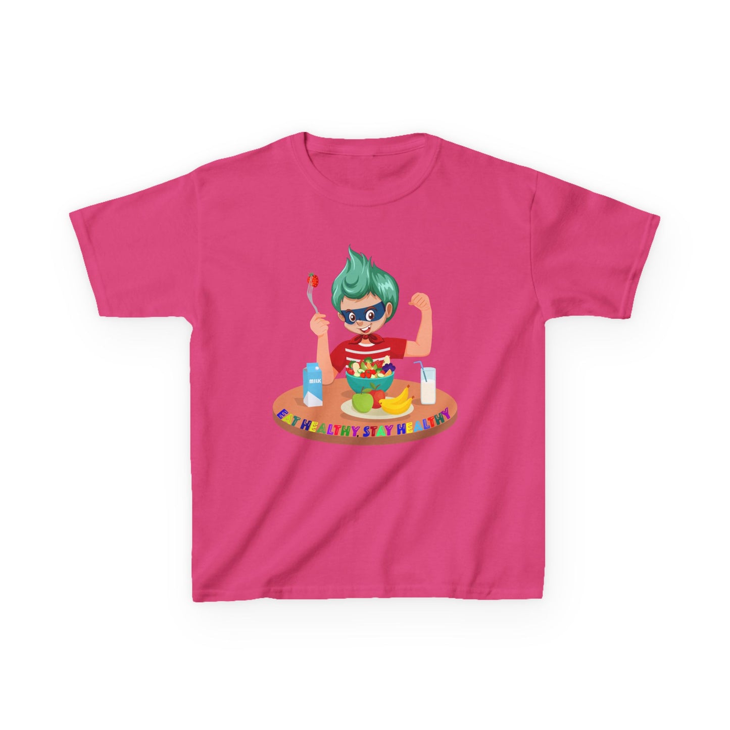 Kids Heavy Cotton™ Tee - super kiddo eating healthy food - [[{"value":"Wonderwear Kid"}]]