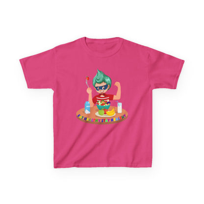 Kids Heavy Cotton™ Tee - super kiddo eating healthy food - [[{"value":"Wonderwear Kid"}]]