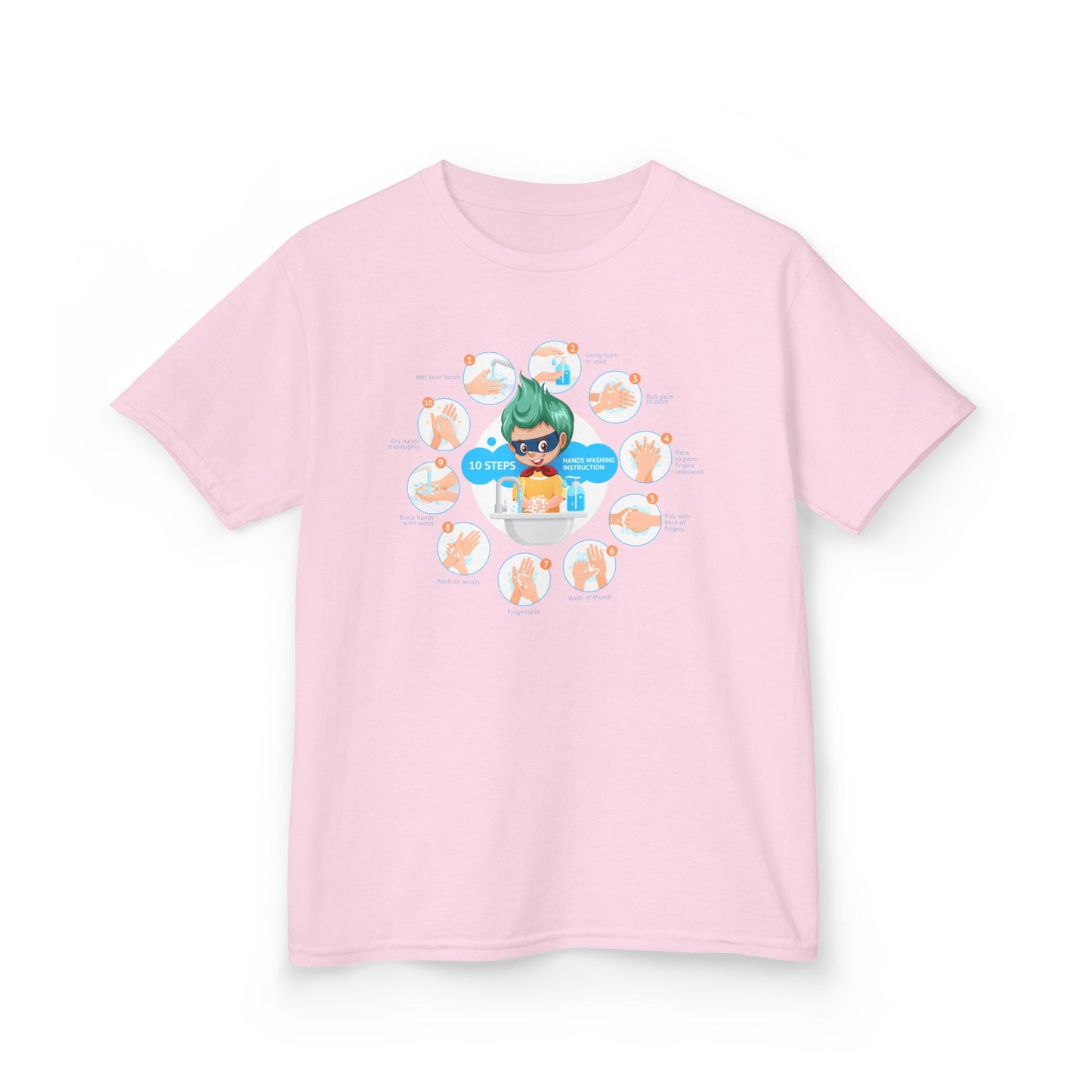 Kids Heavy Cotton™ Tee - Super kiddo hand washing steps - [[{"value":"Wonderwear Kid"}]]
