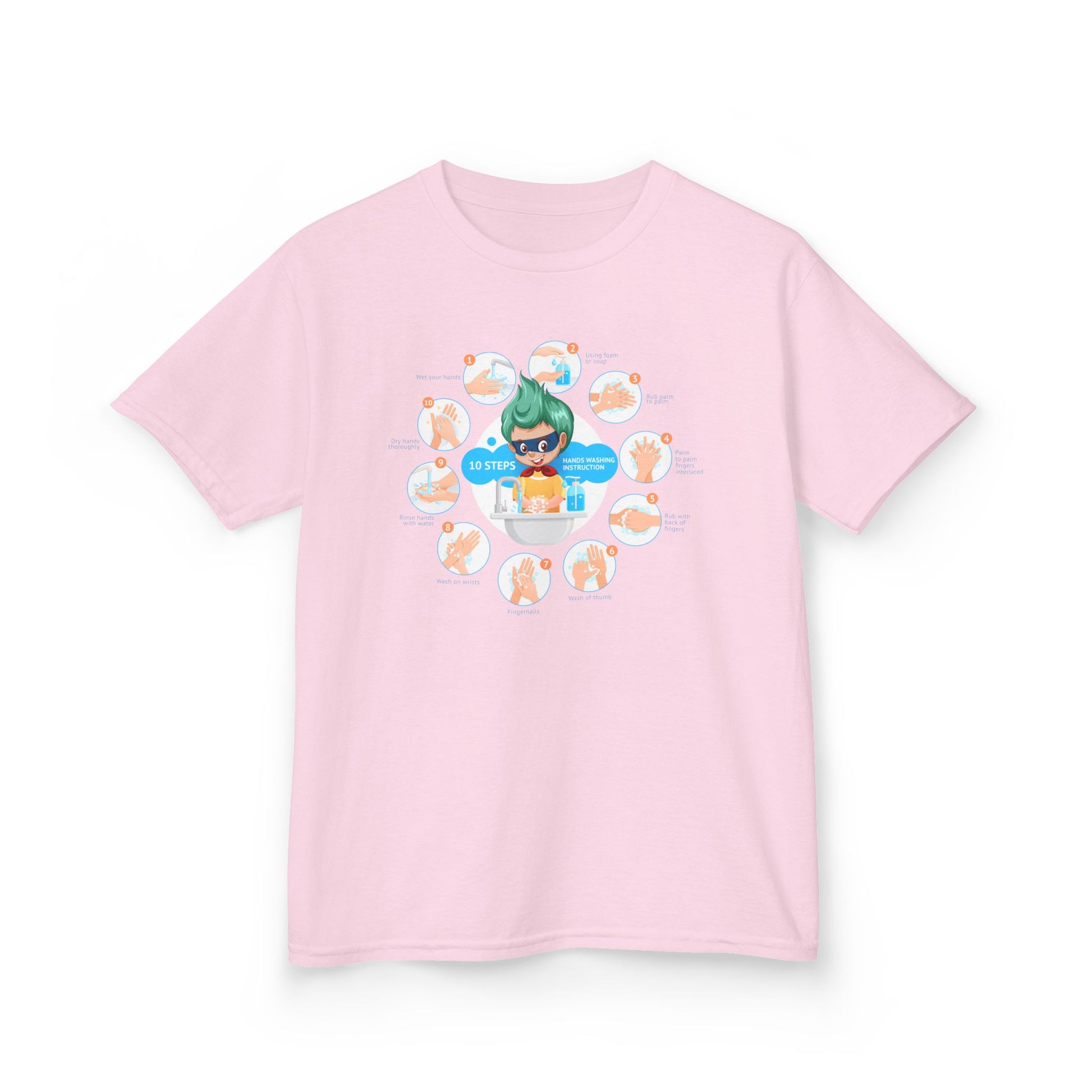 Kids Heavy Cotton™ Tee - Super kiddo hand washing steps - [[{"value":"Wonderwear Kid"}]]