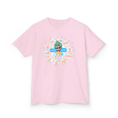 Kids Heavy Cotton™ Tee - Super kiddo hand washing steps - [[{"value":"Wonderwear Kid"}]]