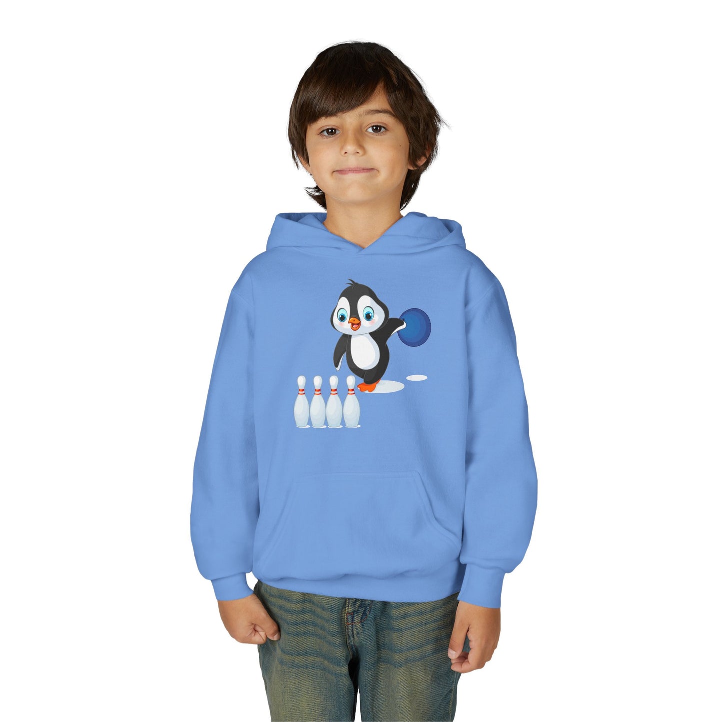 Youth Heavy Blend Hooded Sweatshirt - Adorable Penguin Bowling