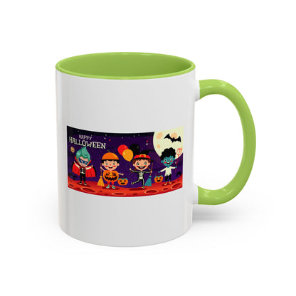 Accent Coffee Mug - Super kiddo with friends on holloween - [[{"value":"Wonderwear Kid"}]]
