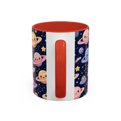 Accent Coffee Mug  (11/15 oz) - Kawaii Saturns in a Starry Space