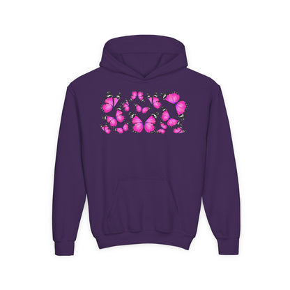 Youth Heavy Blend Hooded Sweatshirt -  Beautiful purple monarch Printify