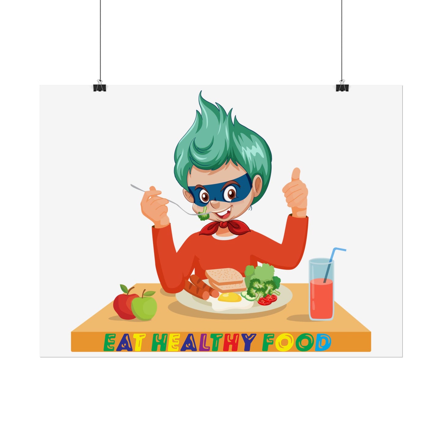 Rolled Posters - Super kiddo eating healthy breafast - [[{"value":"Wonderwear Kid"}]]
