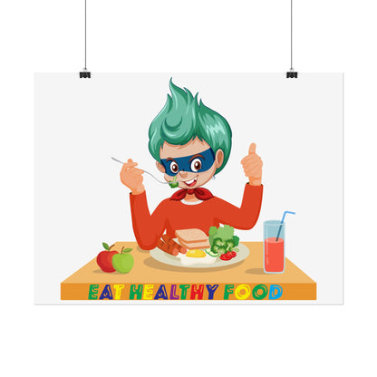 Rolled Posters - Super kiddo eating healthy breafast - [[{"value":"Wonderwear Kid"}]]