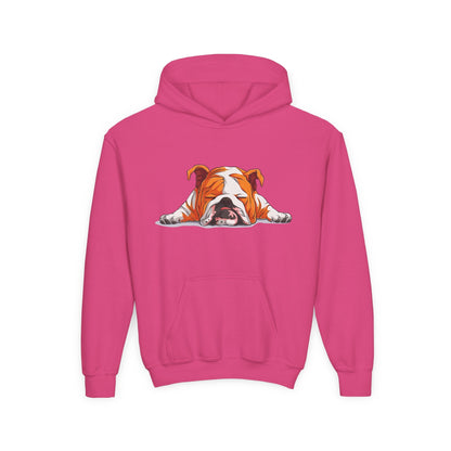 Youth Heavy Blend Hooded Sweatshirt -  Sleeping english bulldog Printify