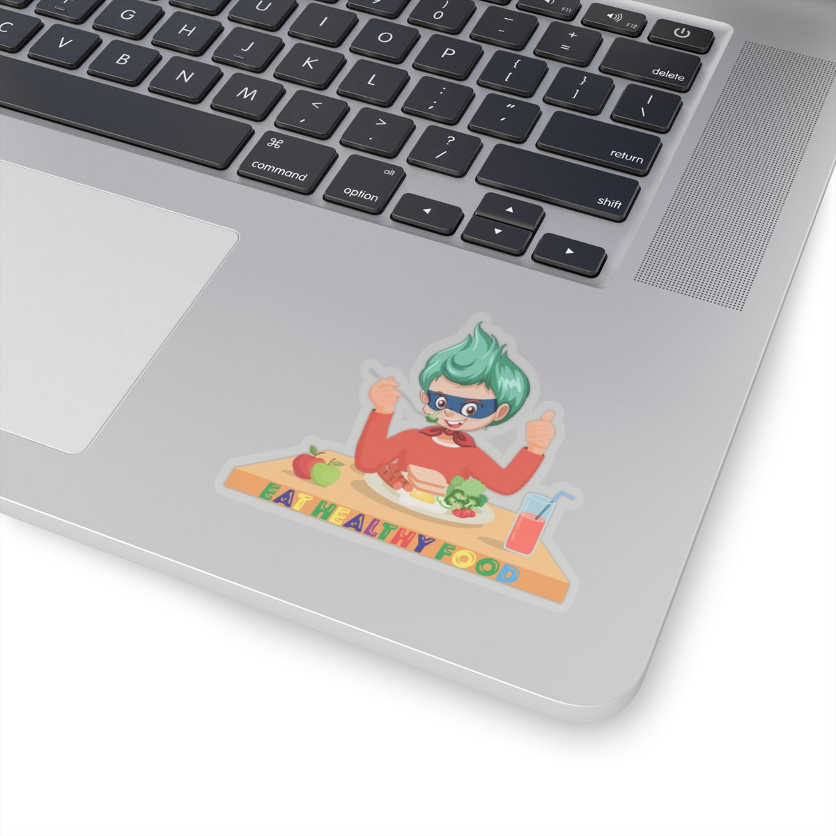 Kiss-Cut Stickers - Super kiddo eating healthy breafast - [[{"value":"Wonderwear Kid"}]]