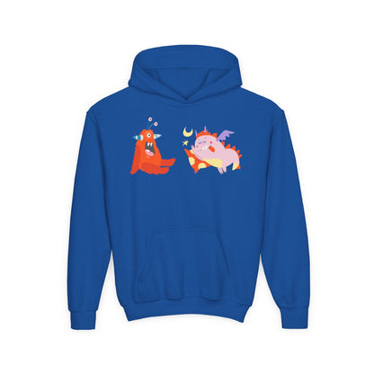 Youth Heavy Blend Hooded Sweatshirt -  Orange monsters Printify