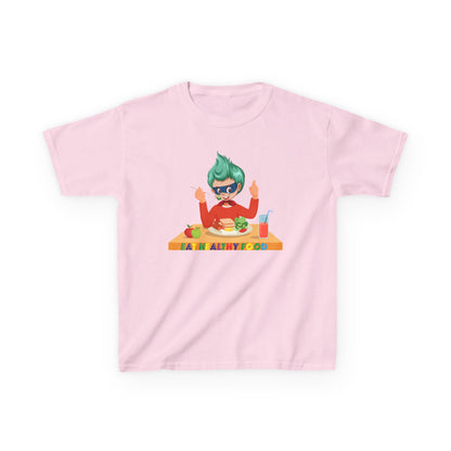 Kids Heavy Cotton™ Tee - Super kiddo eating healthy breafast - [[{"value":"Wonderwear Kid"}]]