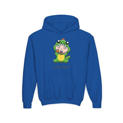 Youth Heavy Blend Hooded Sweatshirt - Green Cute Dino Printify