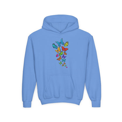 Youth Heavy Blend Hooded Sweatshirt - Group of colorful butterflies Printify