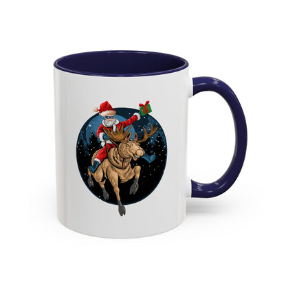 Accent Coffee Mug - Super kiddo riding a reindeer - [[{"value":"Wonderwear Kid"}]]