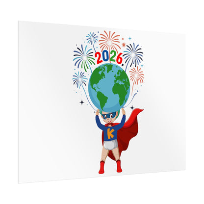 Rolled Posters - Super kiddo holding globe - [[{"value":"Wonderwear Kid"}]]