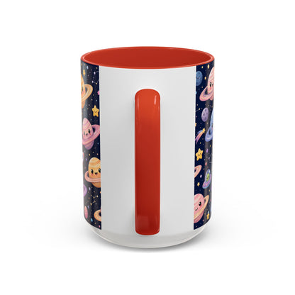 Accent Coffee Mug  (11/15 oz) - Kawaii Saturns in a Starry Space