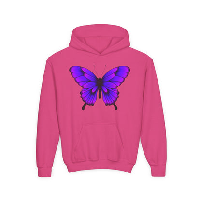 Youth Heavy Blend Hooded Sweatshirt - Tropical purple butterfly Printify