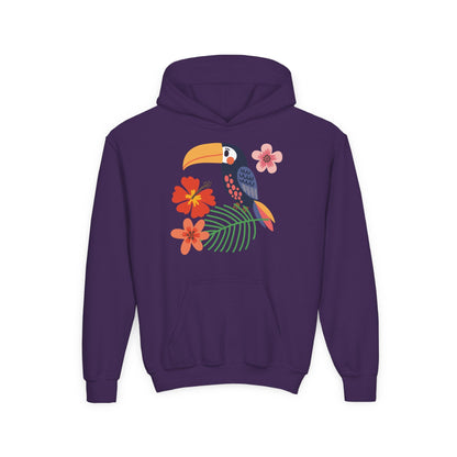 Youth hoodie with vibrant toucan bird design Printify
