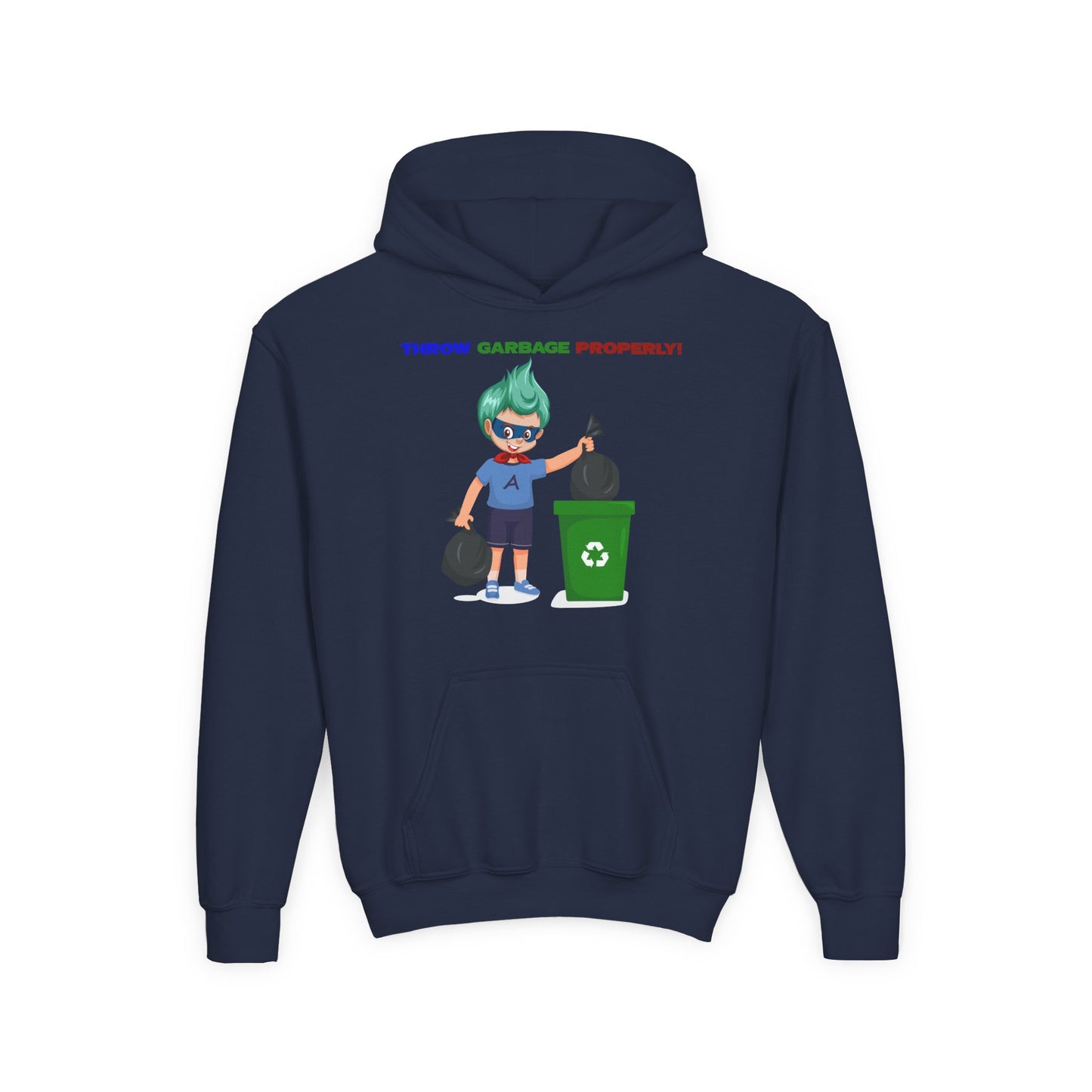Youth Heavy Blend Hooded Sweatshirt - Super kiddo taking trash out