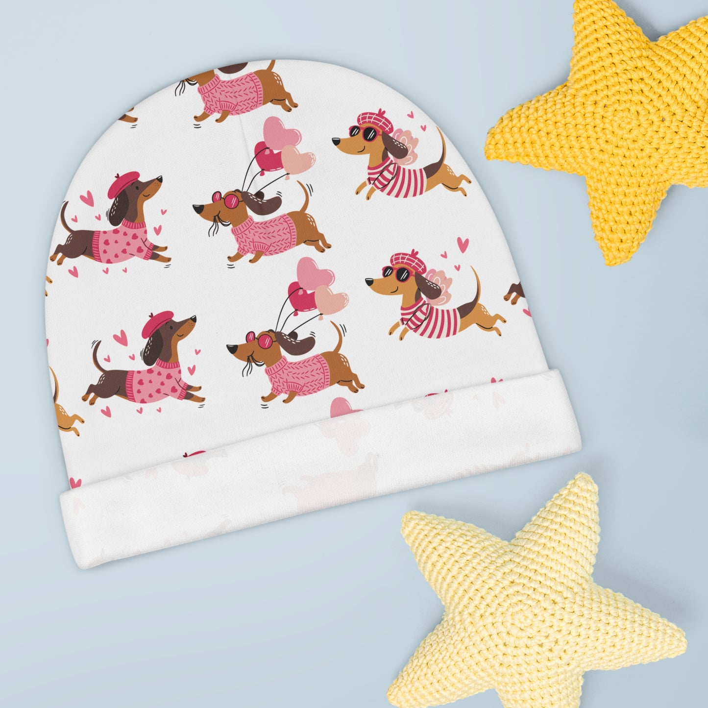 Baby Beanie (AOP) - Valentines - Three Dachshund - [[{"value":"Wonderwear Kid"}]]