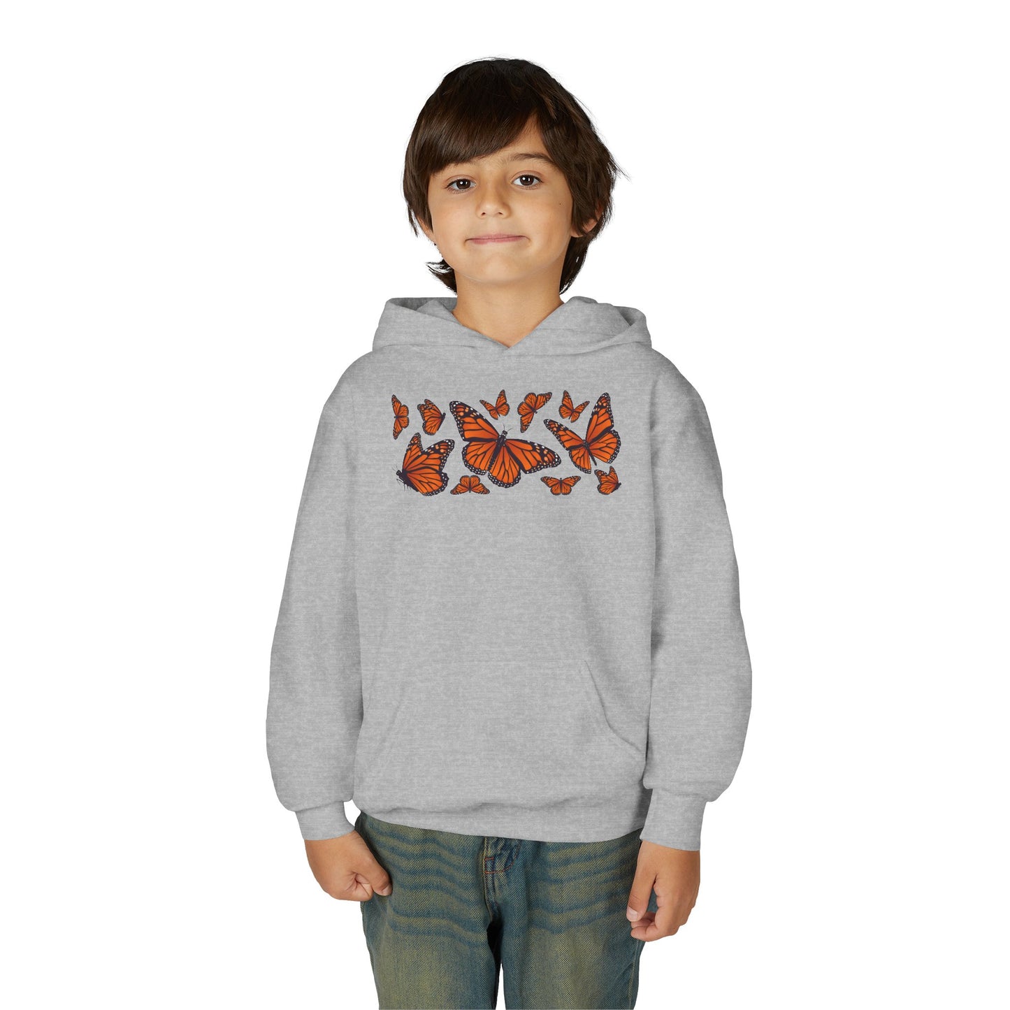 Youth Heavy Blend Hooded Sweatshirt -  Set of orange monarch butterfly