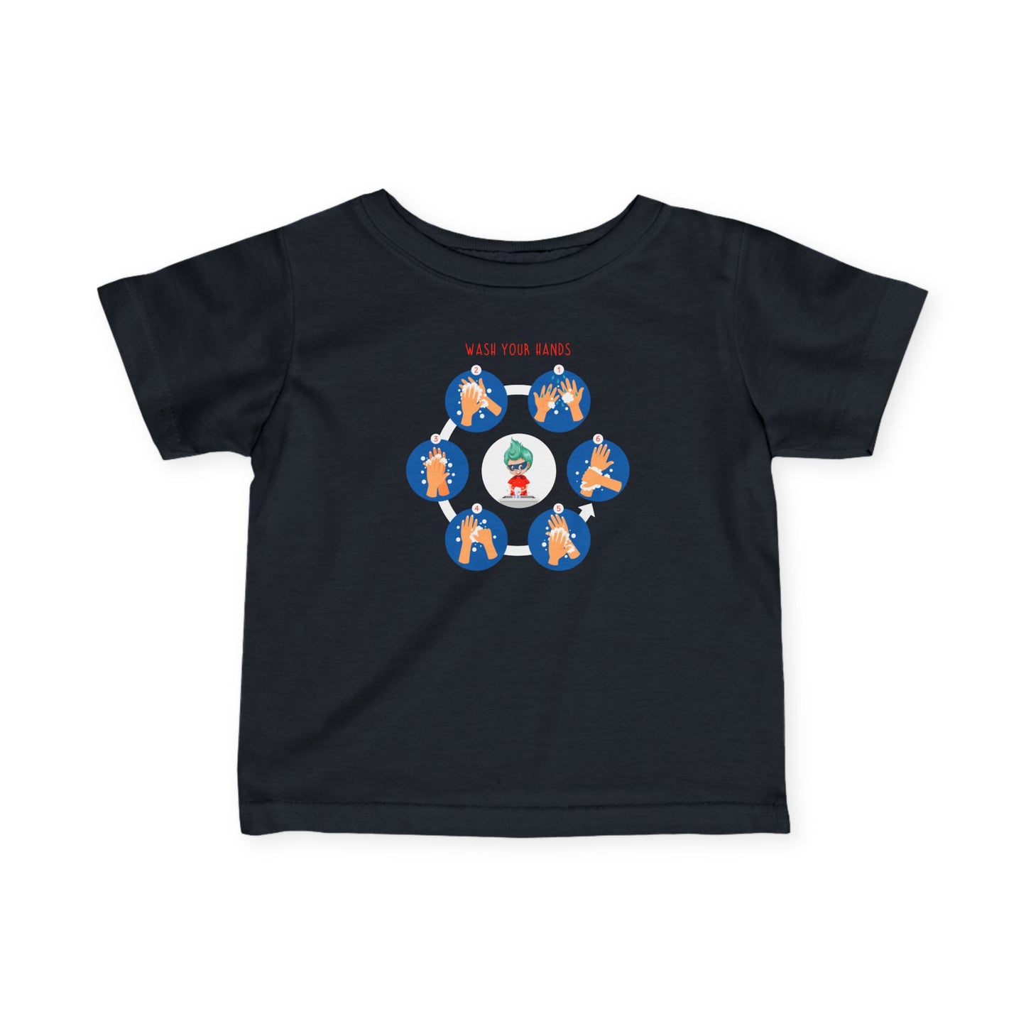 Infant Fine Jersey Tee - Super kiddo teaching how to wash hands - [[{"value":"Wonderwear Kid"}]]