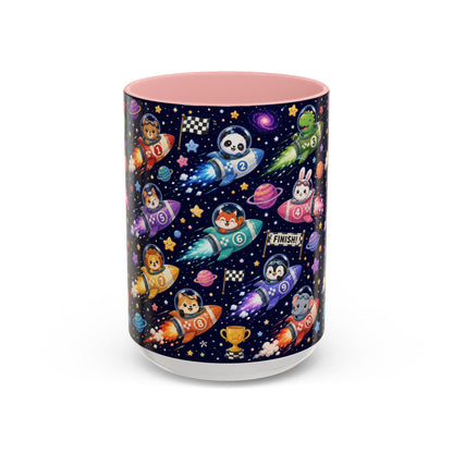 Accent Coffee Mug (11/15 oz) - Kawaii Cosmic Animal Rocket Race