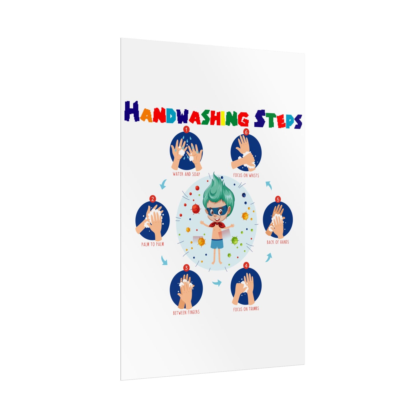 Rolled Posters - Super kiddo how to wash hand properly - [[{"value":"Wonderwear Kid"}]]